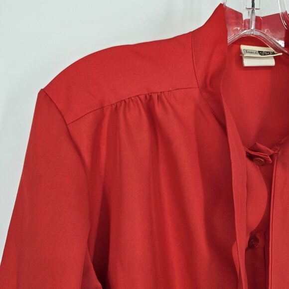 Vintage Sears Fashion Place Shirt Womens 38 Red Long Sleeve Blouse 70s Secretary - Picture 3 of 10